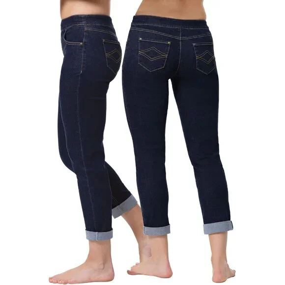 Boyfriend Jeans Women Elastic Waist Casual Relaxed Fit Soft Denim